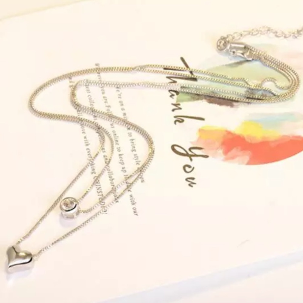 925 STERLING SILVER DIAMOND DOUBLE LAYER NECKLACE, NICE NECKLACE, CUTE NECKLACE - Picture 7 of 8